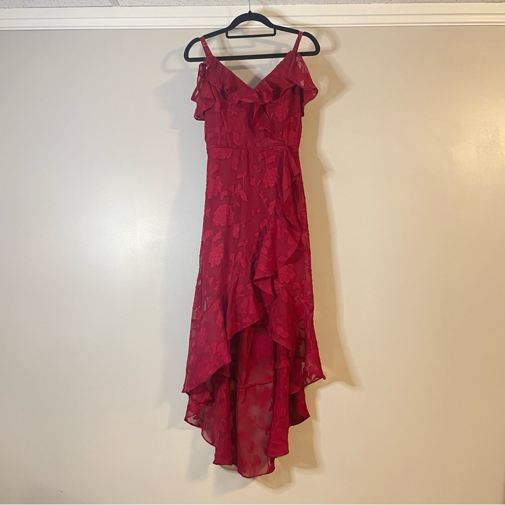 BCX Red High Low Asymmetrical Lace Ruffle Dress Women’s Small